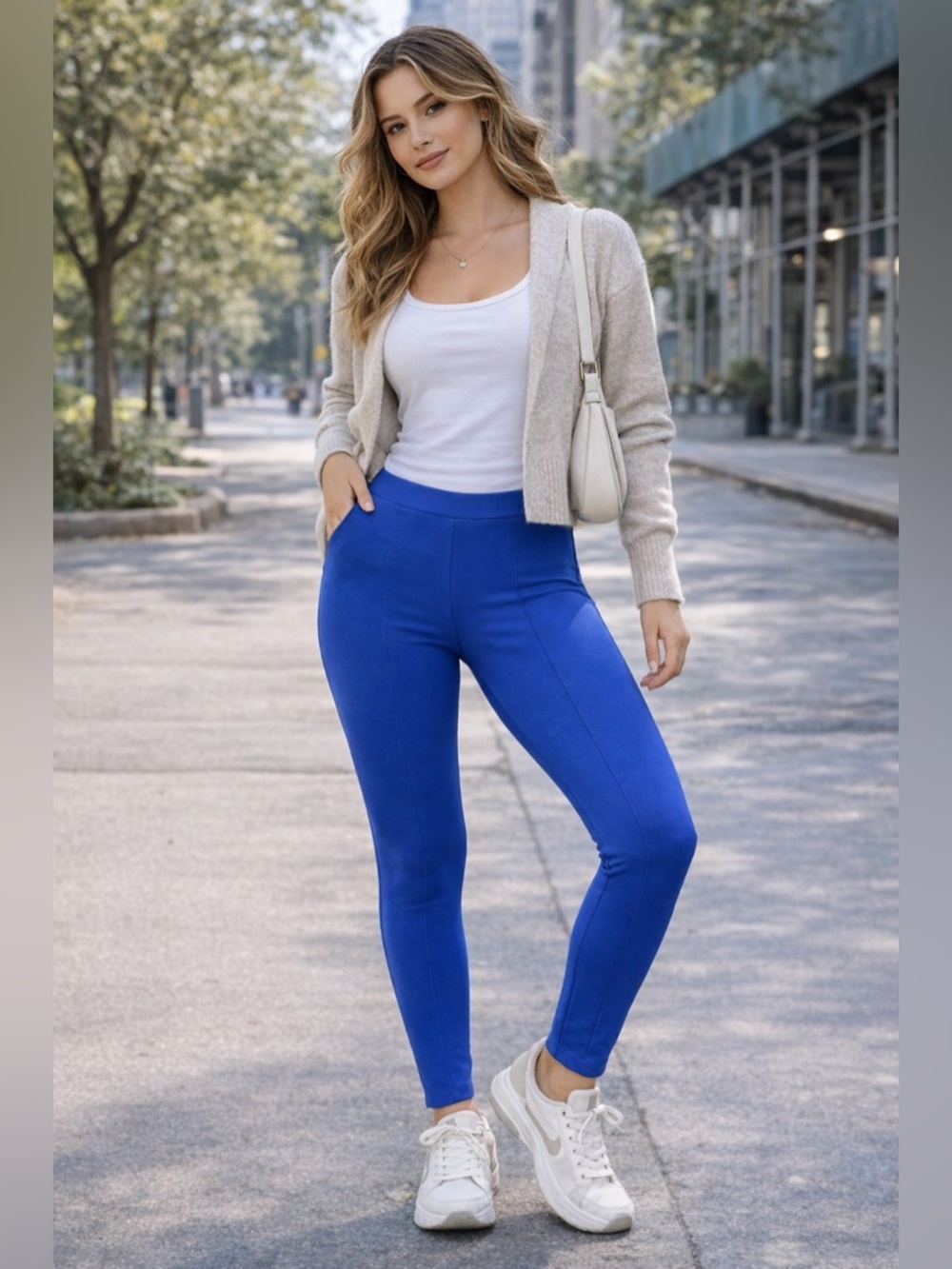 Chelsea & Theodore Royal Blue High Waist Leggings Size L